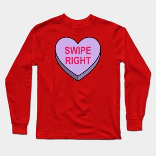 Valentines Candy Heart Purple Swipe Right Long Sleeve T-Shirt